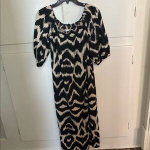 H&M Black and Cream Patterned Midi Dress